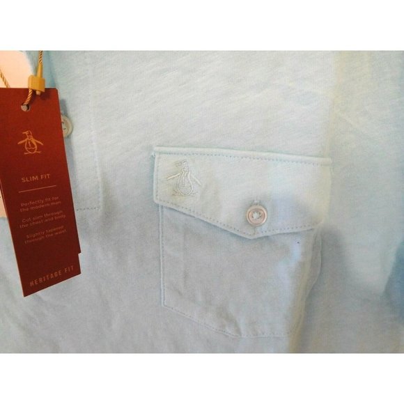 Original Penguin Men New Short Sleeve Pocket Slub Polo Large L CRYSTAL BLUE - Picture 2 of 3